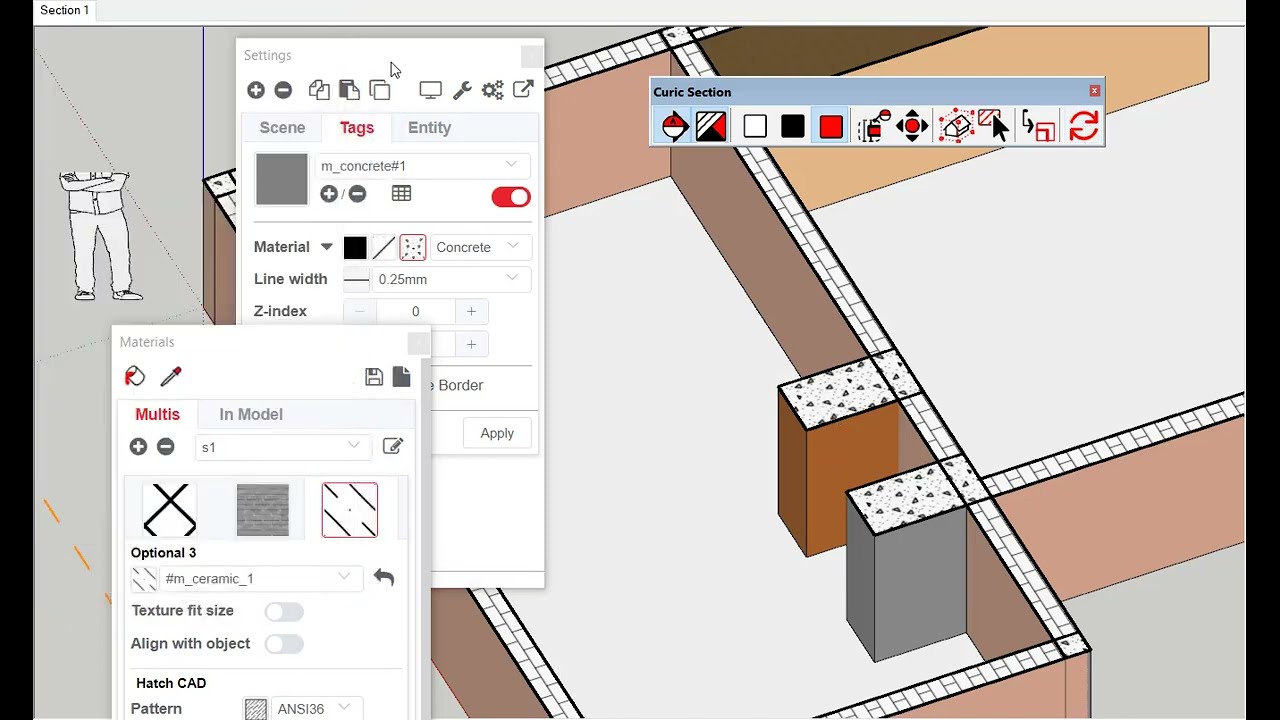 SketchUp plugins,  Hiển thị  Tag materials trong Curic Section cho người  SketchUp plugin hỗ trợ .