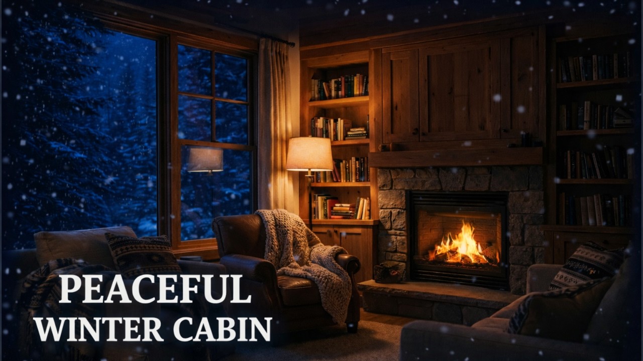 Peaceful Winter Cabin ❄️ Fireplace & Gentle Piano Ambience