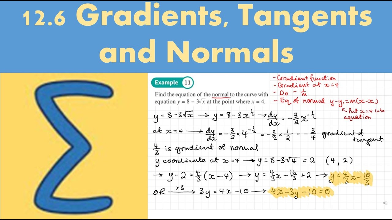 12.6 Gradients, tangents and normals (PURE 1- Chapter 12: Differentiation)