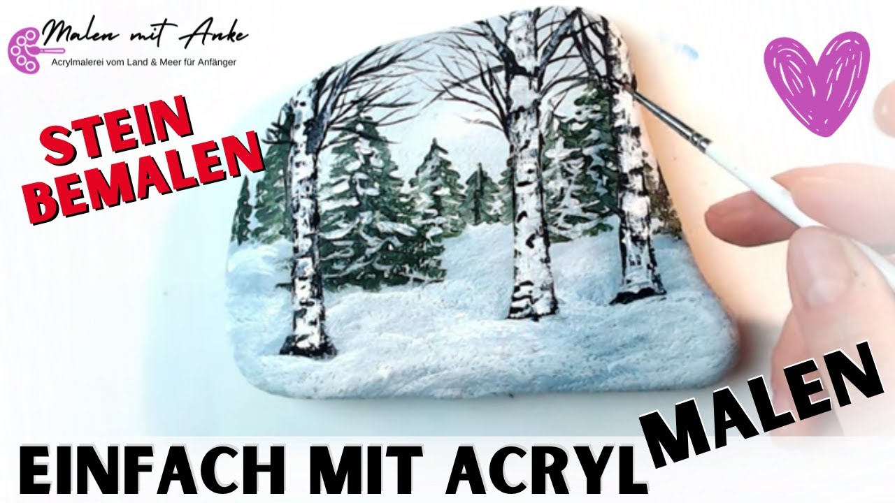 EASY Winter Acrylic Painting! Leicht eine schöne Winterlandschaft malen | Stein bemalen Anfänger