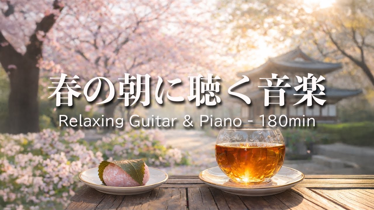【癒し・作業用BGM】春の朝に聴くカフェ音楽｜Relaxing Guitar & Piano 180min