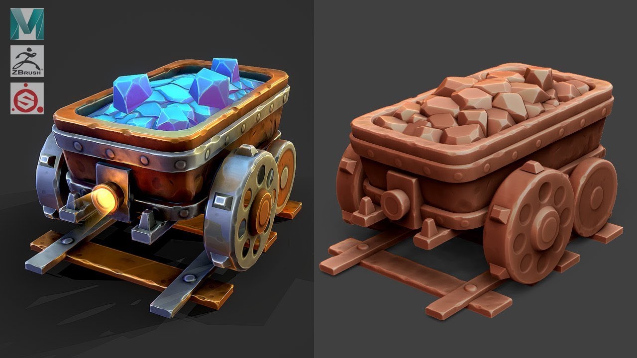 Autodesk Maya 2019, Zbrush, Substance Painter - Stylized Minecart