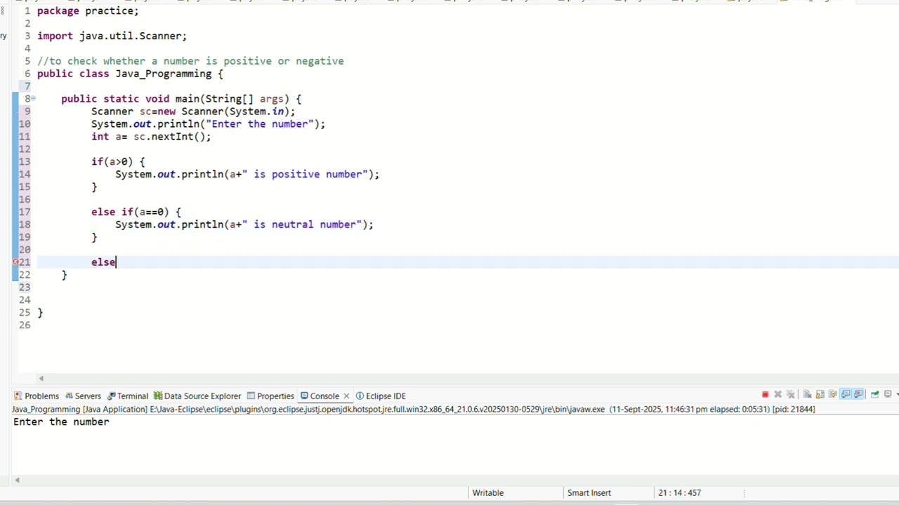 Java program to check whether a number is positive or negative in simple and easy way | in hindi