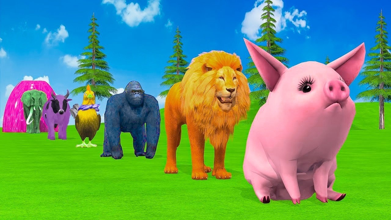 Long Slide Game with Cow Elephant Gorilla Hippopotamus Tiger 3d Animal Game Funny 3d Animals