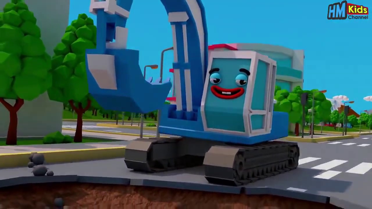 Animasi Kartun Alat Berat Bergerak Bego dan Mobil like Tayo   Cartoon Car & Excavator for Children