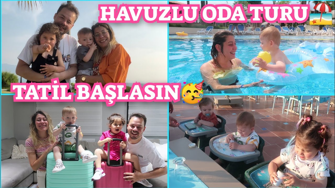 TATİLDEYİZ❤️EFSANE HAVUZLU ODA TURU🥳3 BEBEKLE TATİL VLOG