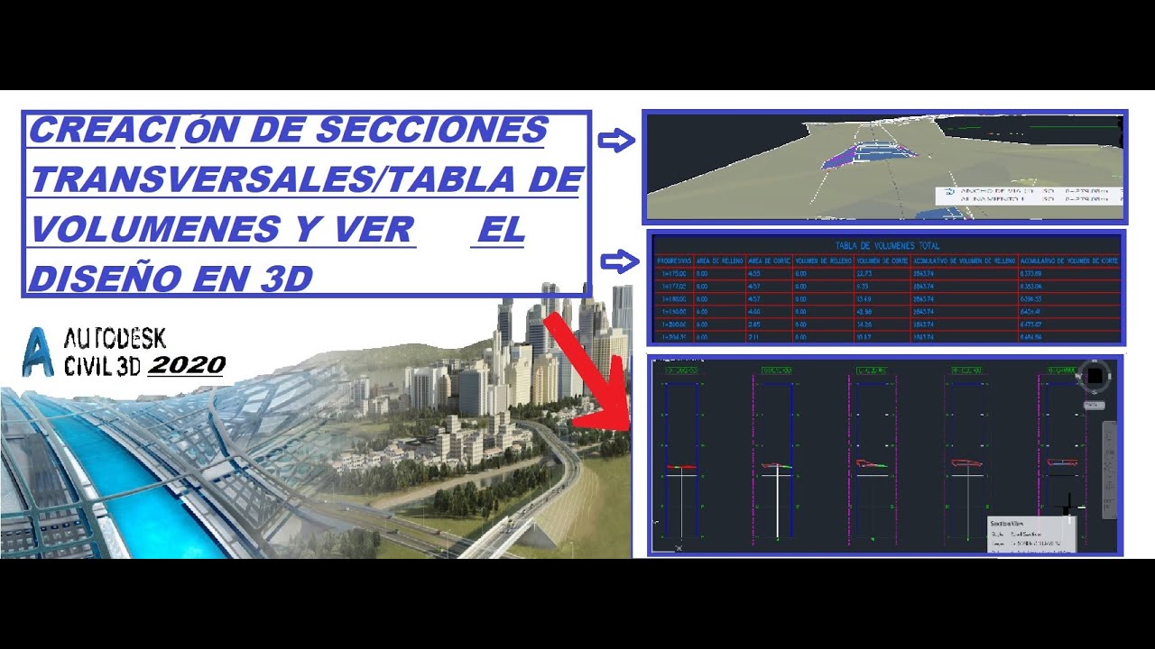GENERAR SECCIONES TRANSVERSALES-TABLA CÁLCULO DE VOLÚMENES Y VISTA 3D-AUTOCAD CIVIL 3D ACTUALIZADO