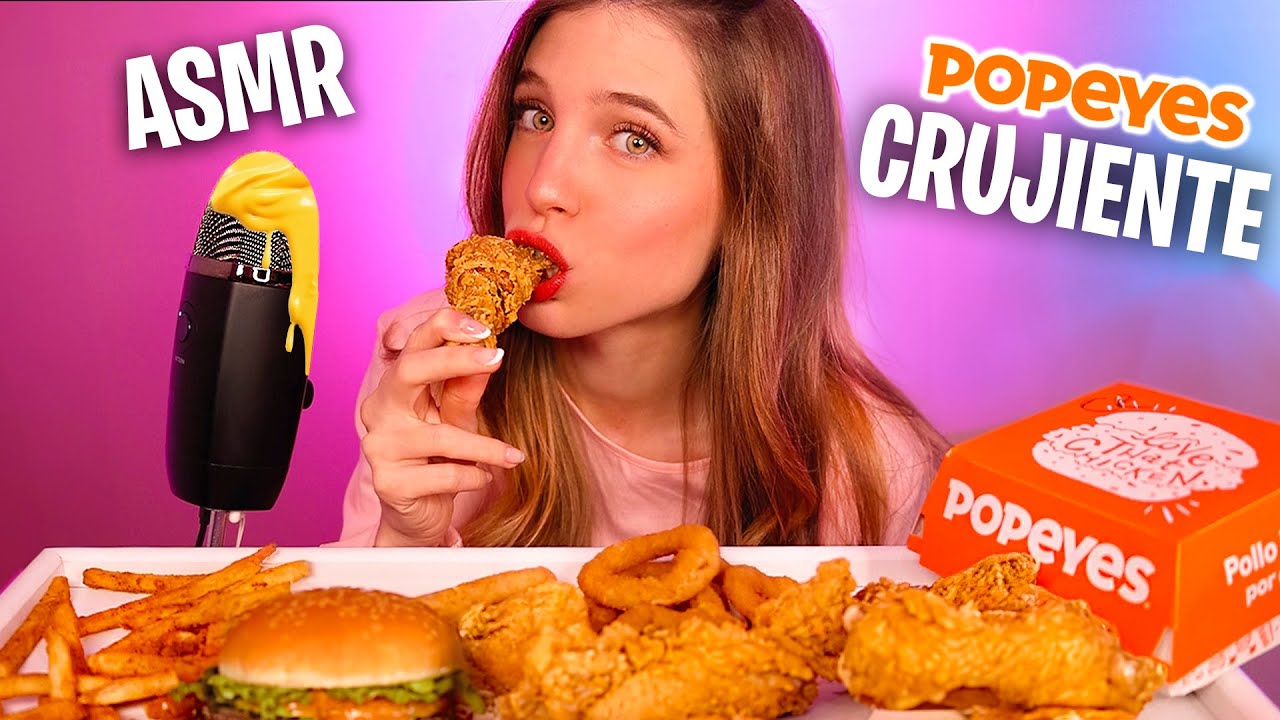 ASMR COMIENDO CONTIGO POLLO CRUJIENTE DE POPEYES 🍗🍔 MUY RELAJANTE (Mouth sounds) | Laia Oli