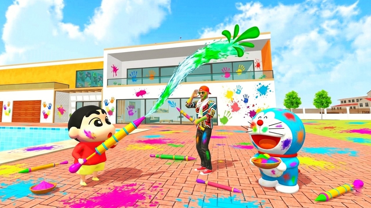 Franklin Doraemon & Shinchan Celebrating Holi 🔫 in indian theft auto simulator 🔥