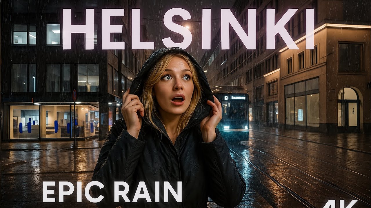 🌧️ Epic Heavy Rain Walk at Night - Helsinki 2025 | 4K Binaural Tour 🇫🇮