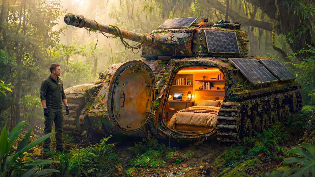 I Found an Abandoned Tank in the Jungle | I Built a Secret Luxury Home Inside | ASMR Build