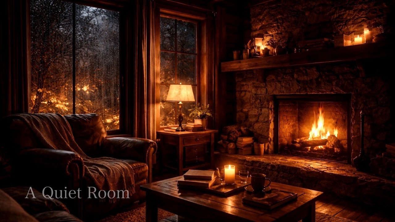 Cozy Rain & Fireplace Ambience 🌙 | 3 Hours for Sleep & Study | in A Quiet Room