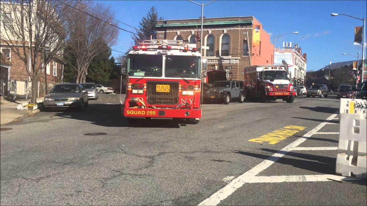 COMPILATION OF THE 5 FDNY RESCUE TRUCKS AND 7 FDNY SQUAD UNITS RESPONDING IN NEW YORK CITY.  2