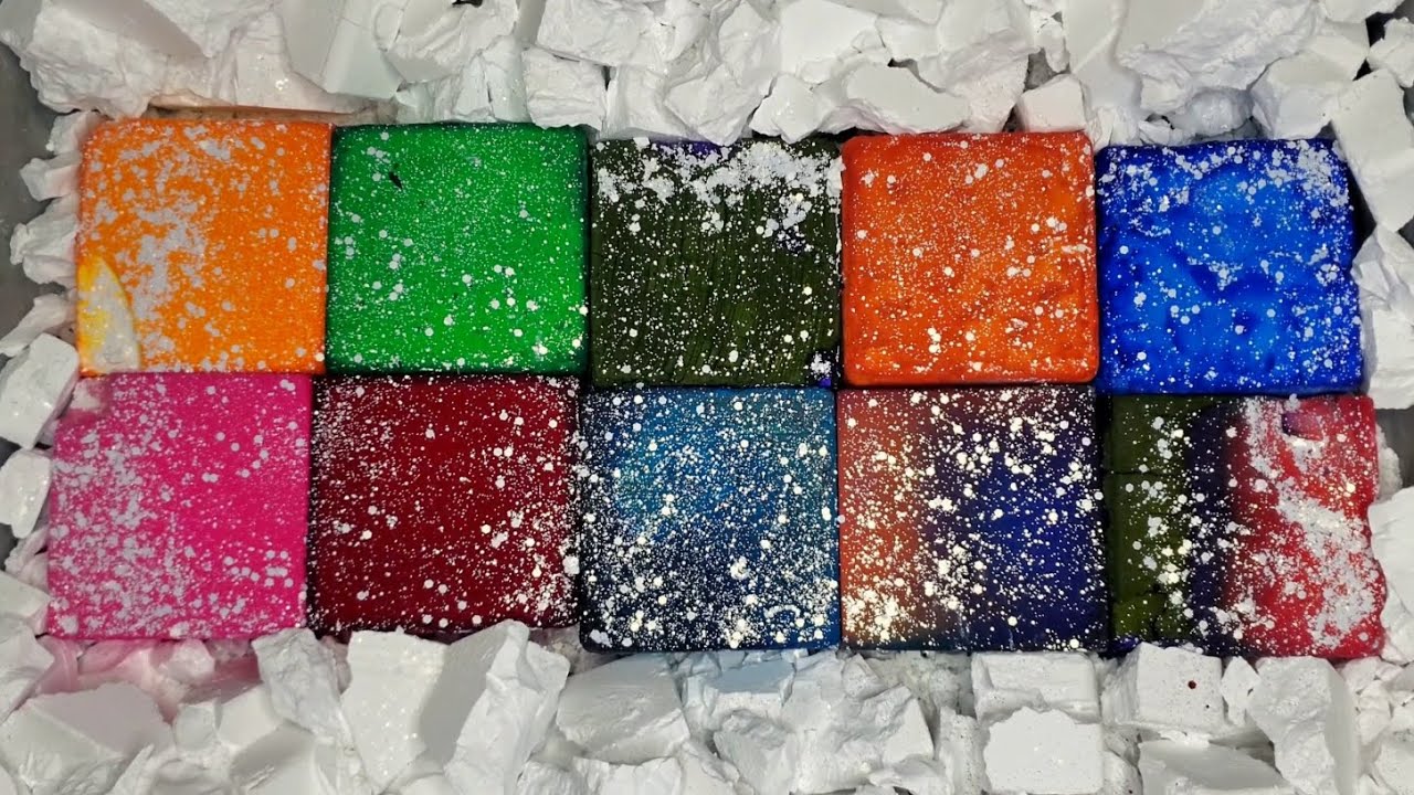 ASMR • 1K Subs Celebration Crush • 10 Brightly Dyed Gym Chalk Blocks w/ Crunchy Easy Grip Chunks