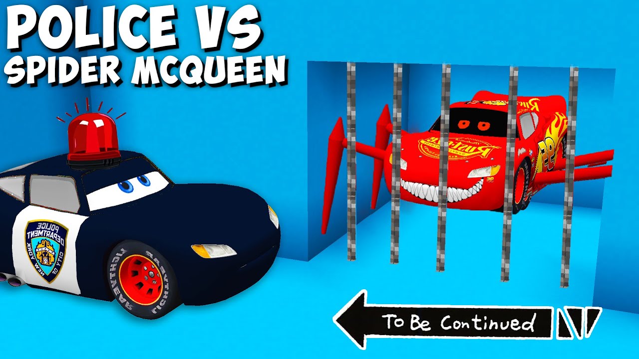 What if MCQUEEN SPIDER EXE VS MCQUEEN POLICE in MINECRAFT ! SCARY MCQUEEN EXE !