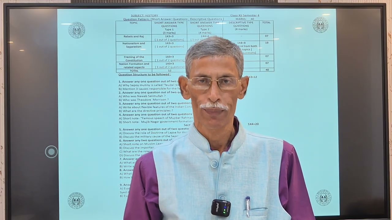 History Semester IV Topic Guidance regarding Sem 4 examination By WBCHSE
