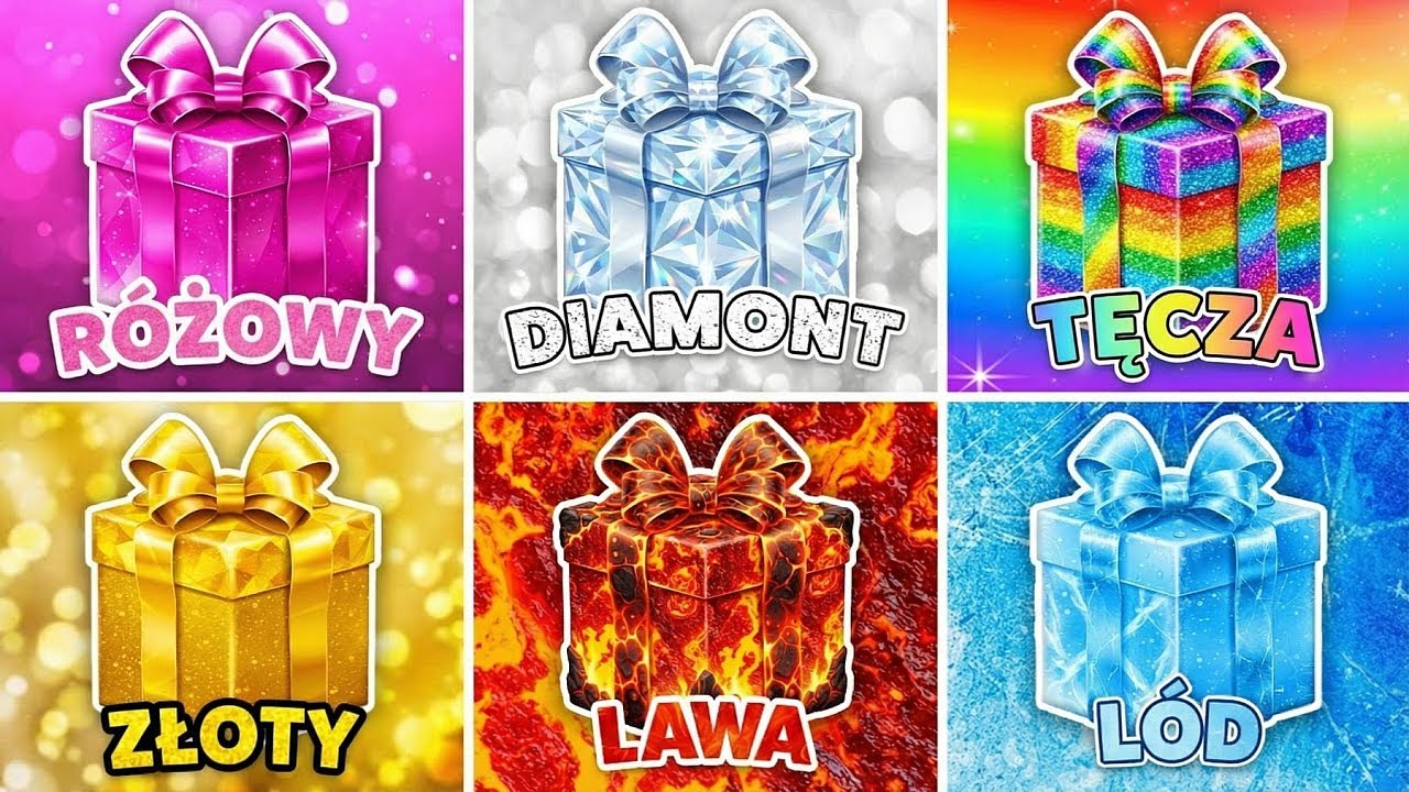 Wybierz swój Prezent 🎁 Różowy 🎀 Diament 💎 Tęcza 🌈 Złoto 💰 Lawa 🌋 Lód ❄️