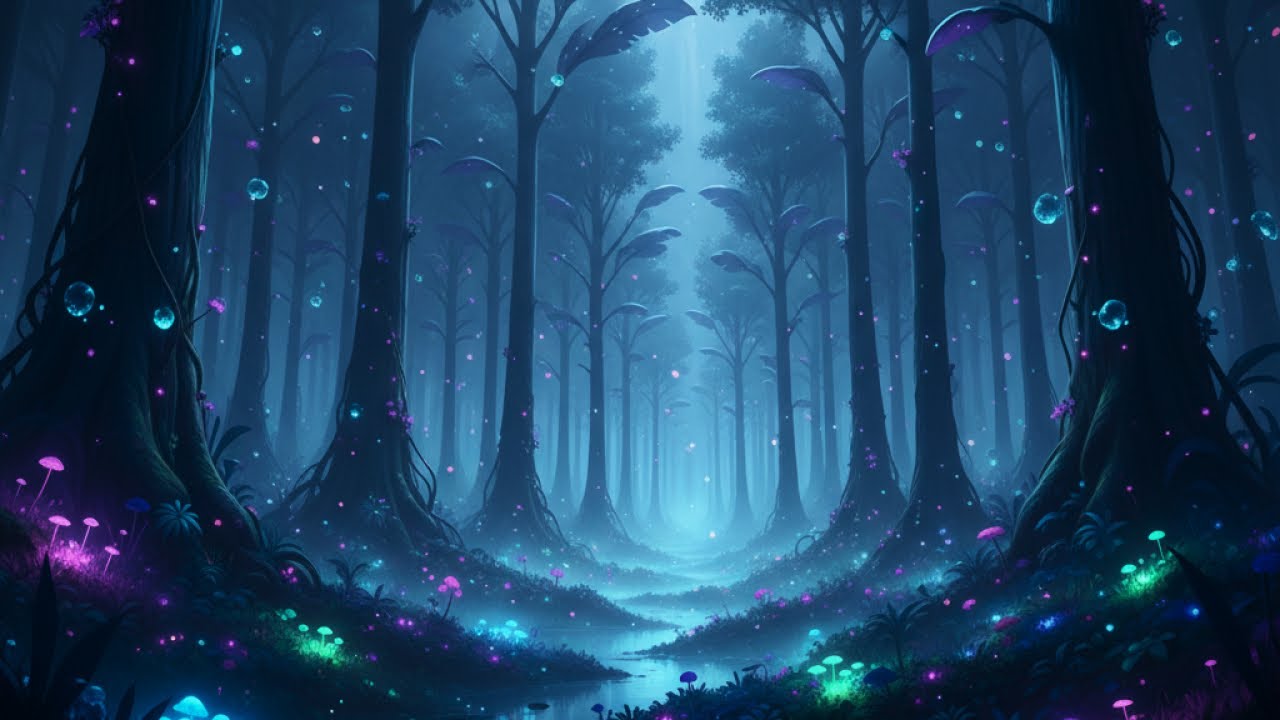 Alien Bioluminescent Forest 🌌 | 6 Scenes Ambient Music & Nature Sounds (1 Hour)