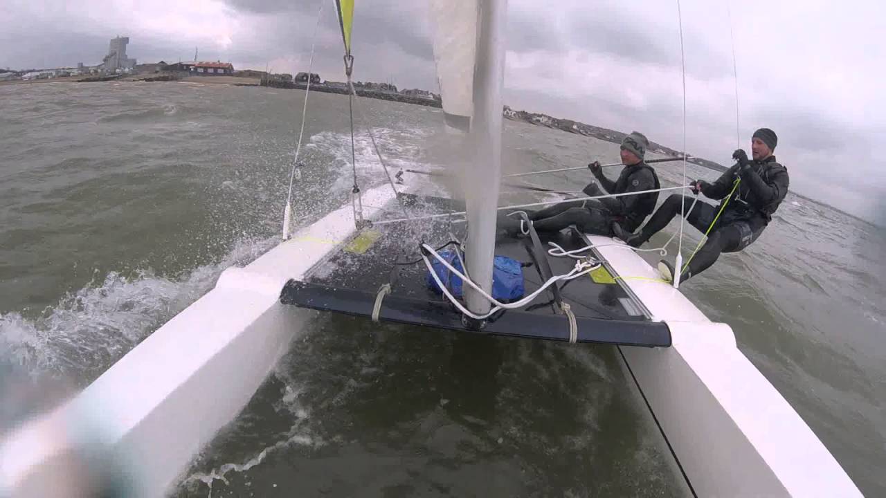 Sailing Dart 18 Catamaran Fast Big Waves - Whitstable Yacht Club - April Showers Series