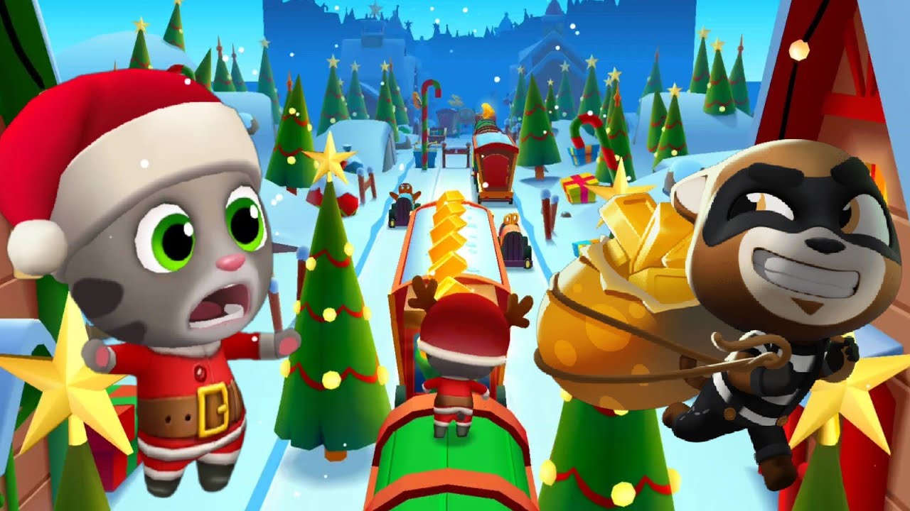 Satna Tom vs Raccoon Boss! in Talking Tom Gold Run Christmas Full Gameplay Walkthrough