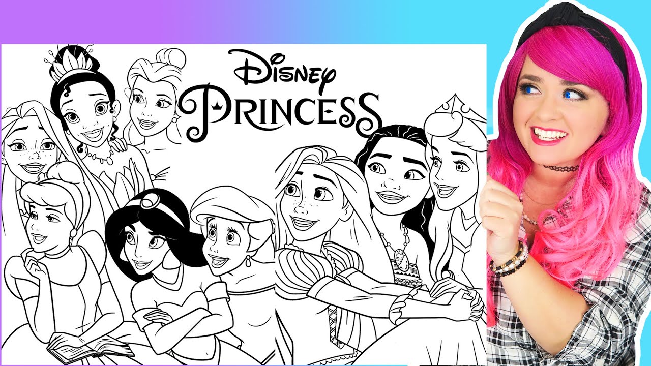 Coloring Disney Princess Coloring Pages | Ariel, Jasmine, Rapunzel, Cinderella, Belle, Moana & Tiana