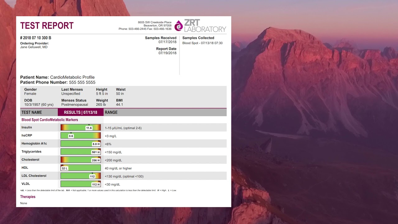 ZRT clinician walk-through of the CardioMetabolic test report.