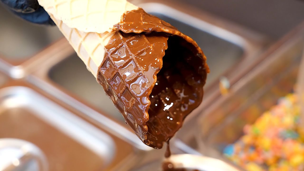 Chocolate Dipping Ice Cream Cone - Korean Street Food