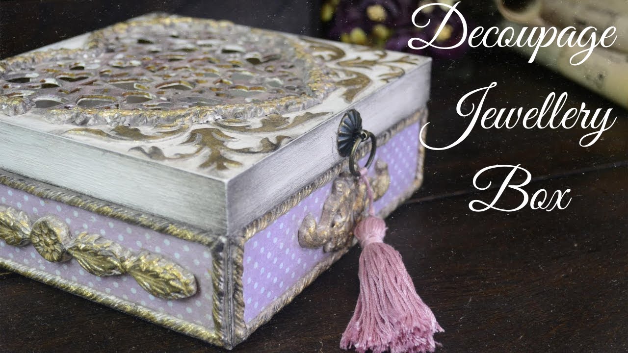 DECOUPAGE ON WOODEN BOX | MIXED MEDIA + GOLD LEAF FLAKES