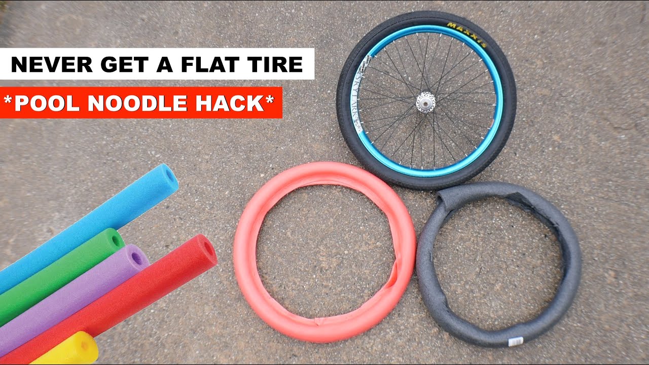 ** POOL NOODLE TIRE INSERT HACK ** - Never Get A Flat Tire Again On Any Bike!