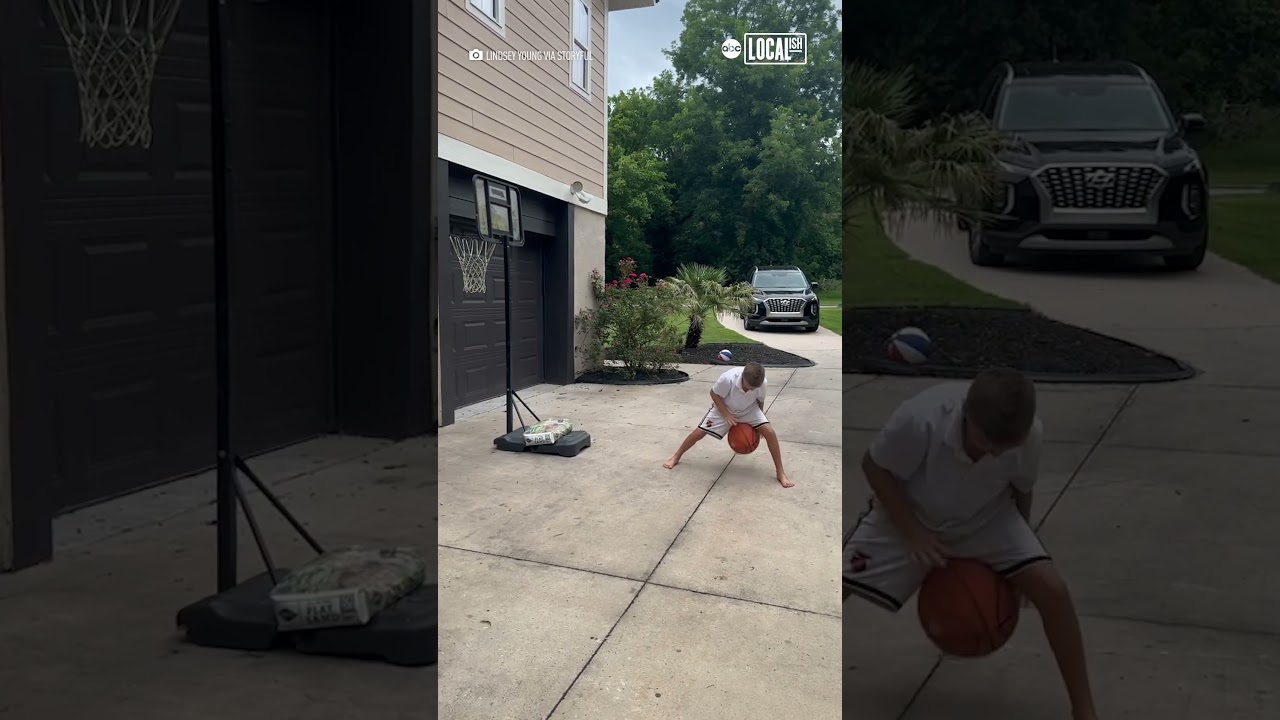 Young boy demonstrates amazing basketball skills