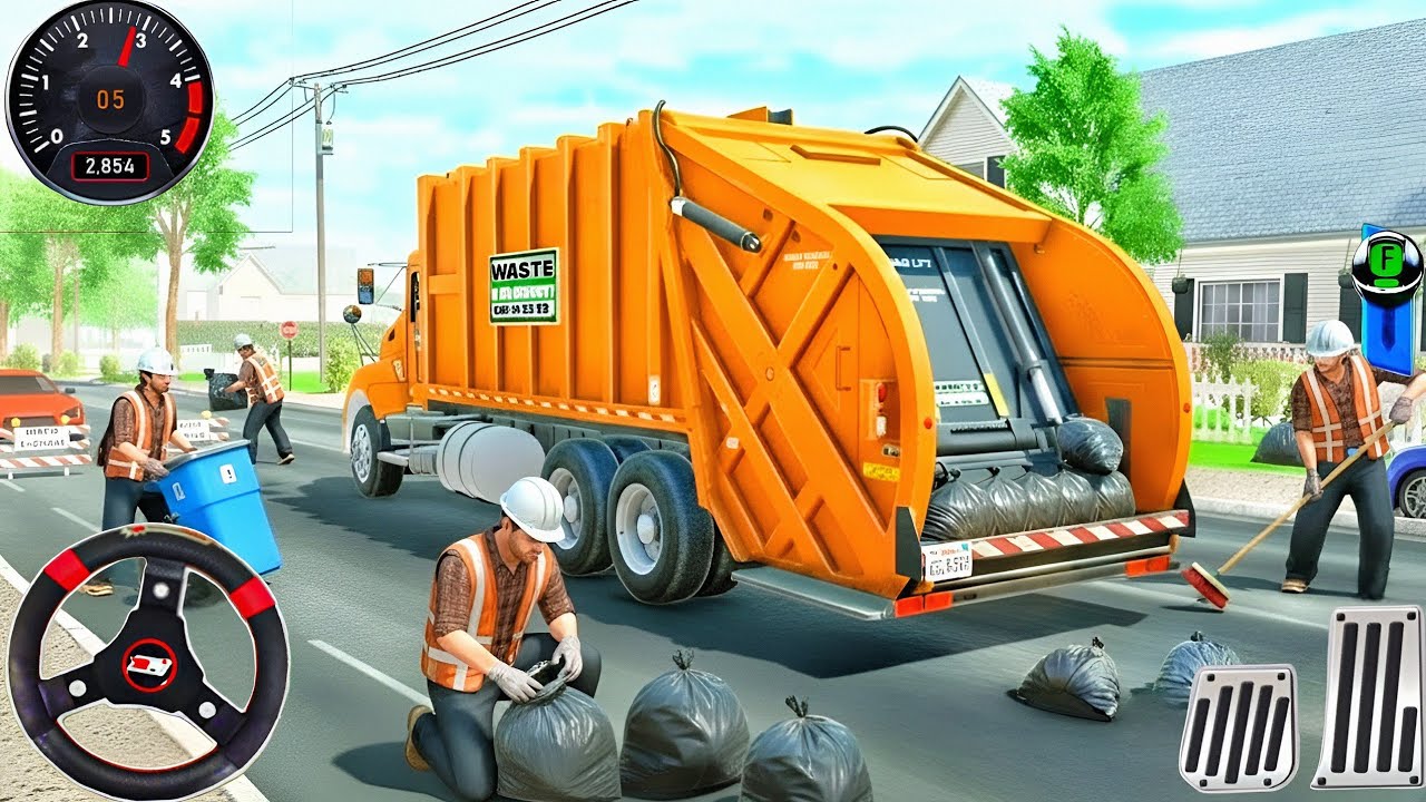 Garbage Trash Truck Realistic Simulator 3D-City Road Garbage Dumper Truck Driver -All -Day- Gameplay 
