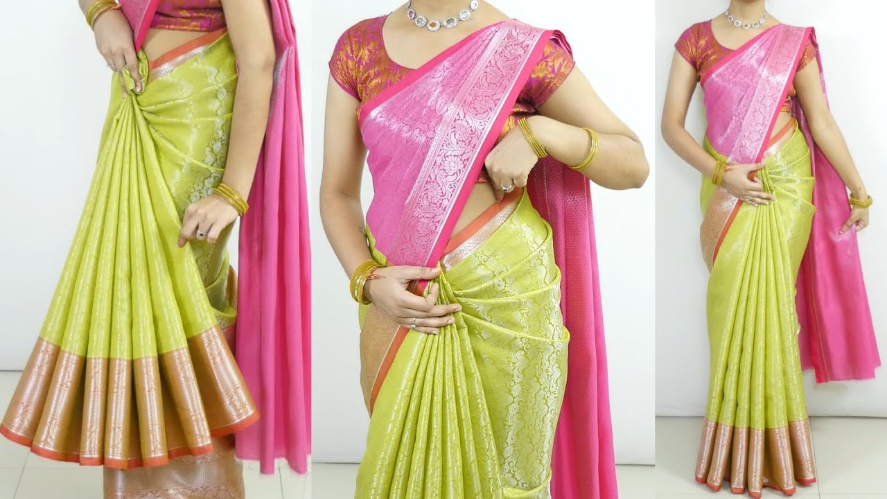 Beautiful Bridal Kanjivaram Sari Draping to Look Perfectly Slim |simple & easy Tricks for sari drape
