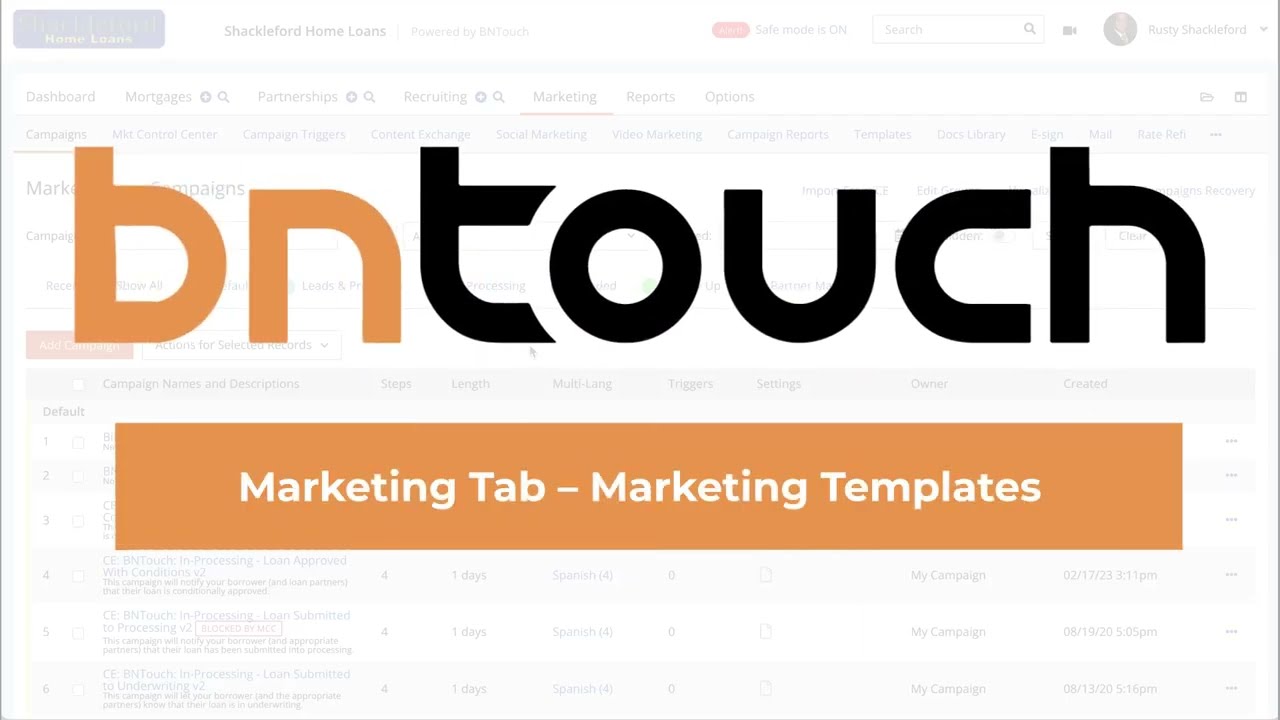 Marketing Tab  - Creating a Marketing Template