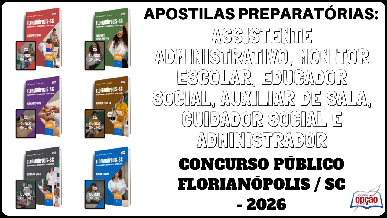 Apostilas Concurso Prefeitura de Florianópolis / SC - 2026: Vários Cargos de Níveis Médio e Superior