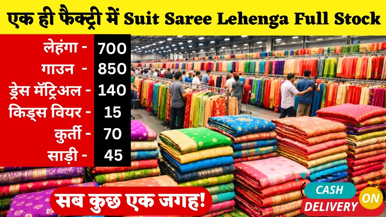एक ही फैक्ट्री में Suit Saree Lehenga Full Stock | Saree Wholesale Surat | Kesaria Textile | Saree