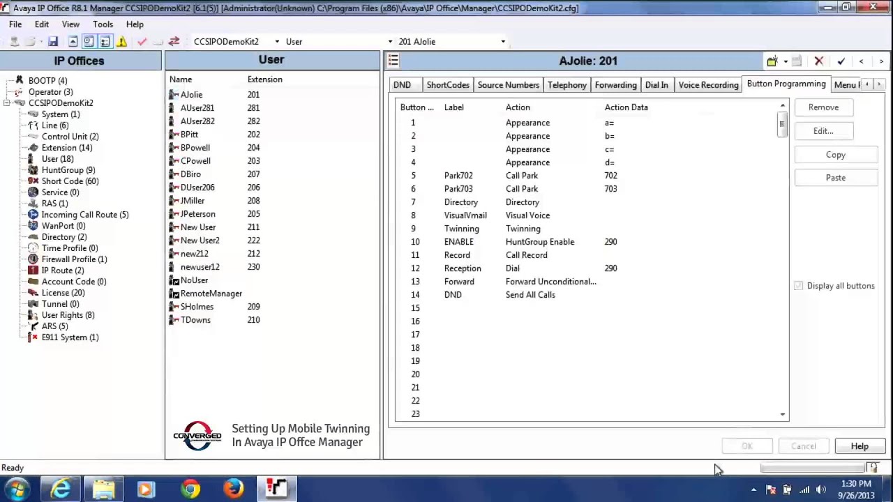 How to Set Up Mobile Twinning  via Avaya IP Office Manager Tool