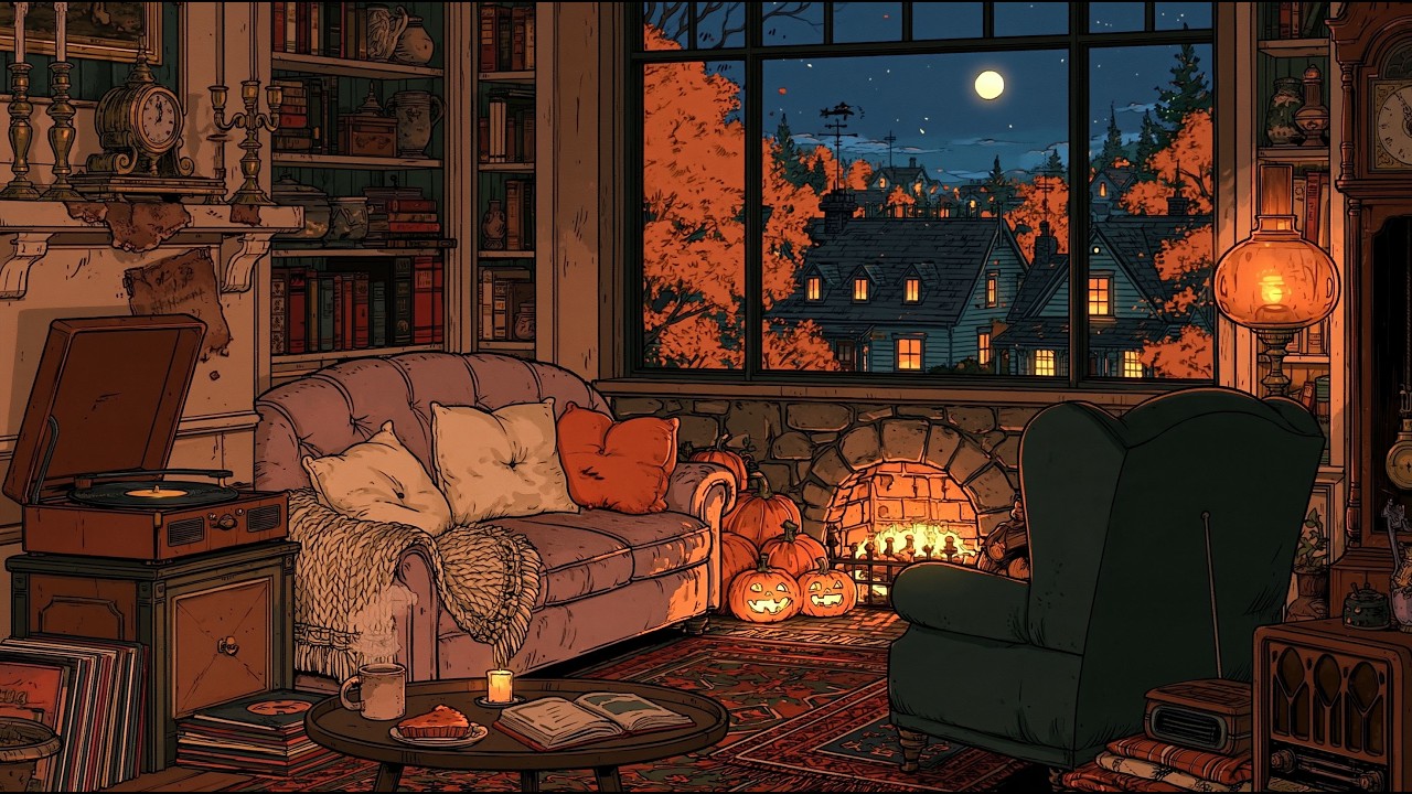 Staying Warm by the Fireplace While Autumn Oldies are playing in another room 🕯️