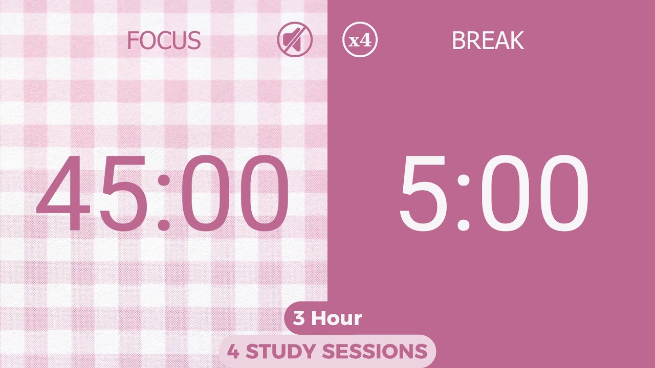 3 Hour Silent Study & Work Timer | 45-Min Focus, 5-Min Break | No Music | Deep Focus