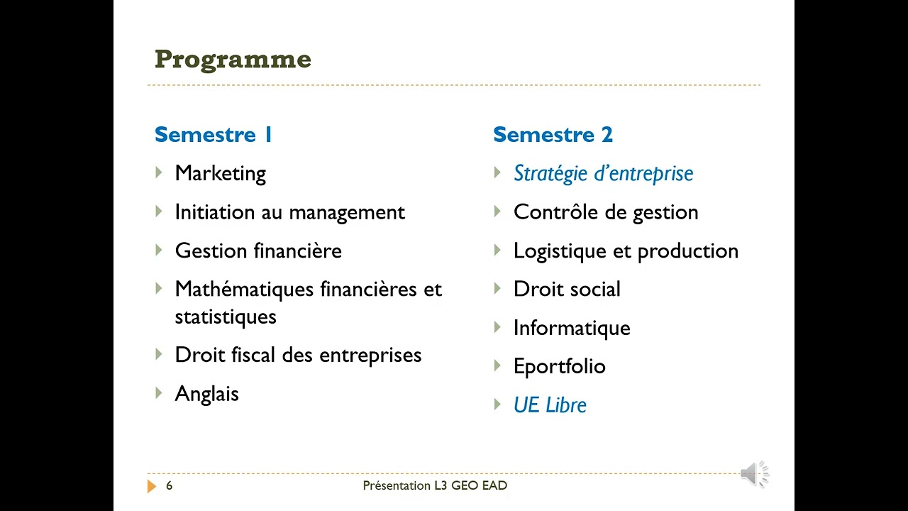 Présentation de la Licence 3 Gestion des entreprises en Enseignement à distance (EAD) 2026