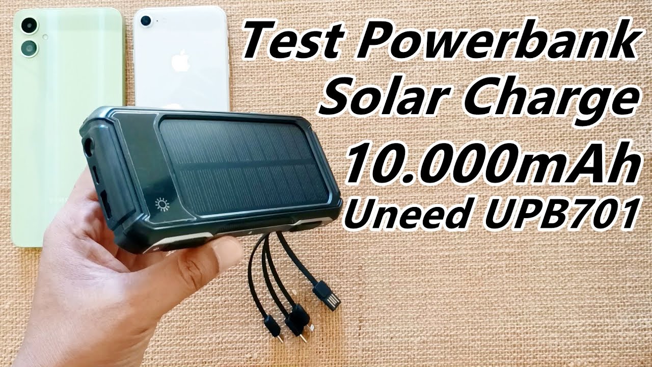 Test Solar Powerbank Outdoor Uneed UPB701 Kapasitas 10000mah Built in Cable Arus 2.1A