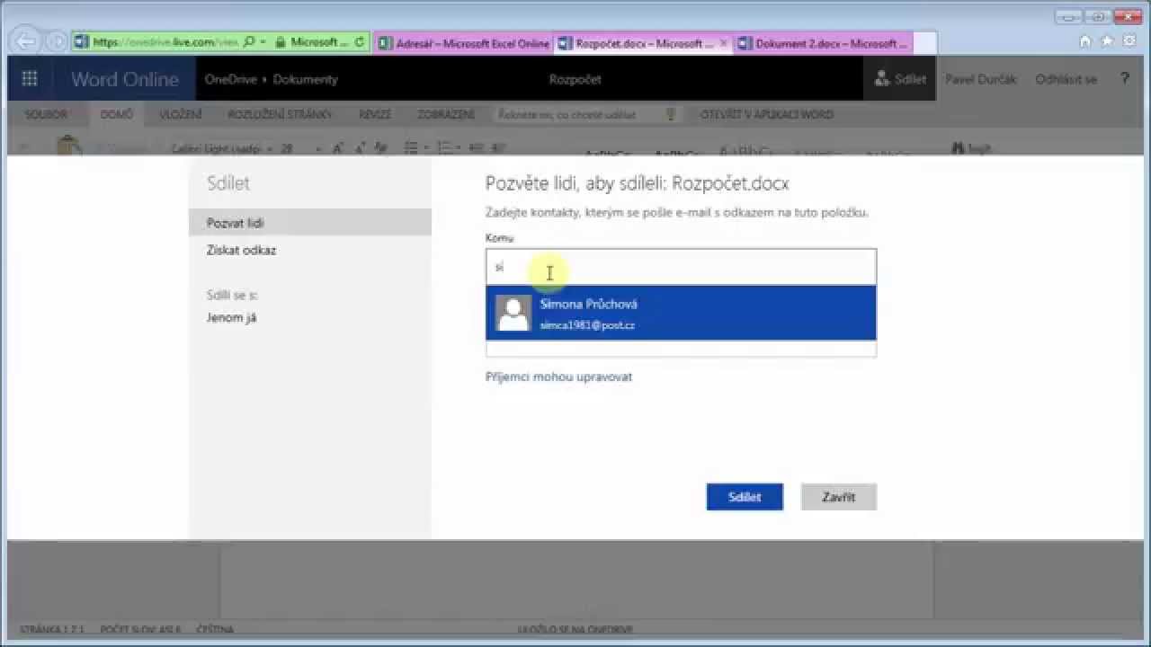 Office Online - Sd&iacute;len&iacute; souborů