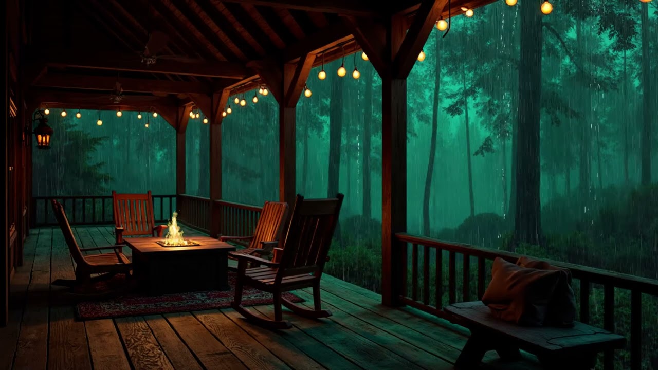 Cozy Forest Cabin Rain at Night | Gentle Thunder & Fireplace Sounds for Deep Sleep