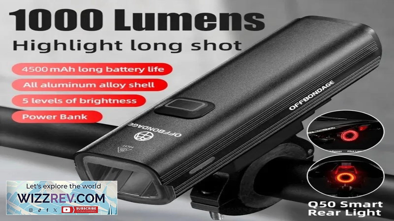 OFFBONDAGE Bicycle Light 1000Lumen Bike Headlight Power Bank Flashlight Handlebar USB