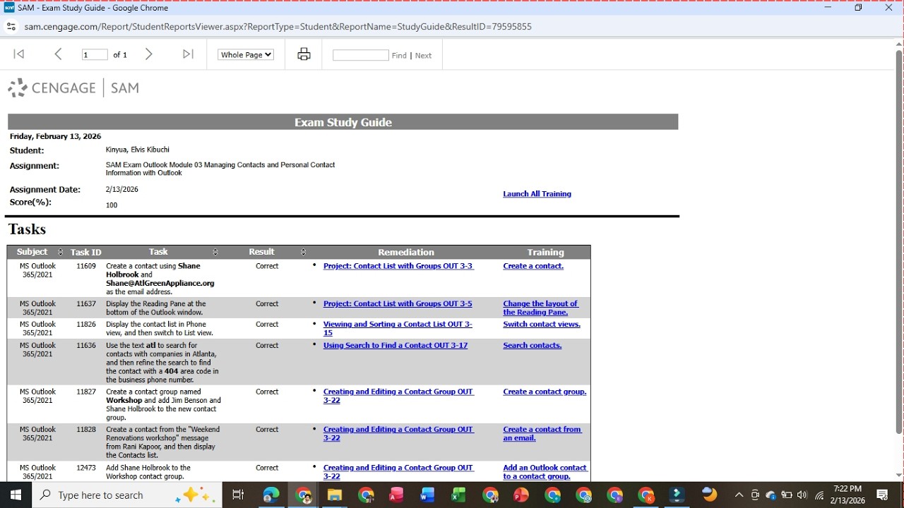 SAM Exam Outlook Module 03 Managing Contacts and Personal Contact Information with Outlook | Cengage