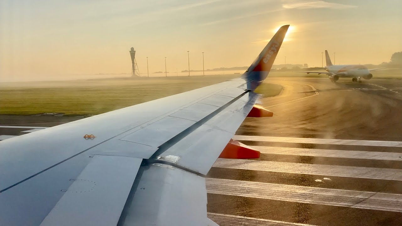 [4K] FOGGY Polderbaan Takeoff | Amsterdam (AMS) | EasyJet | A320-214 (sharklets)