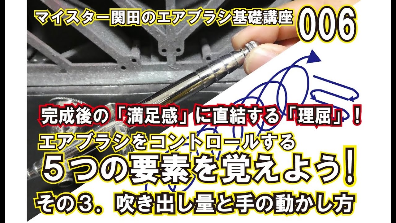 マイスター関田のエアブラシ基礎塗装講座006　エアブラシをコントロールする5つの要素を覚えよう！　その３．吹き出し量と手の動かし方