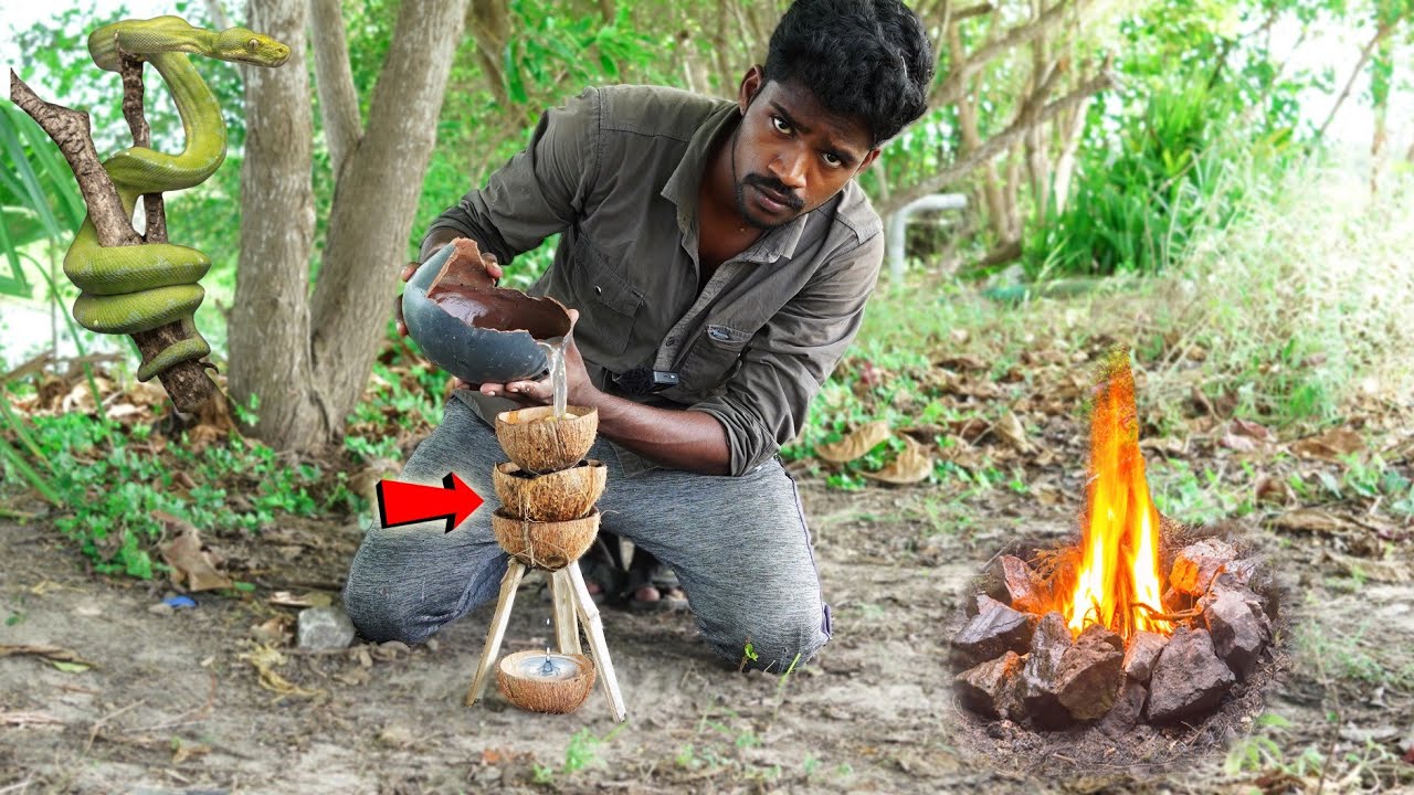 Survival Skills..! Need WATER, FIRE & FOOD | காட்டுக்குள் உயிர் பிழைப்பது..! | Primitive Technology