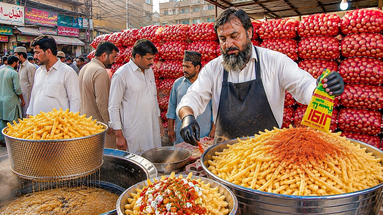TRADITIONAL SUPER CRISPY FRENCH FRIES COOKING IN PAKISTAN -  STREET FOOD AFGHAN POTATO FRIES RECIPE