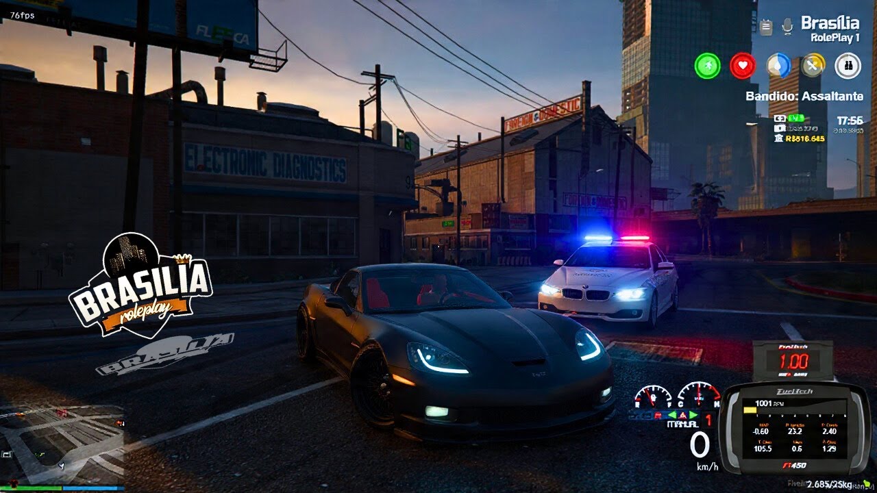 FUGA da POL&Iacute;CIA 🚨 de CORVETTE V8! 🔥| BRAS&Iacute;LIA RP