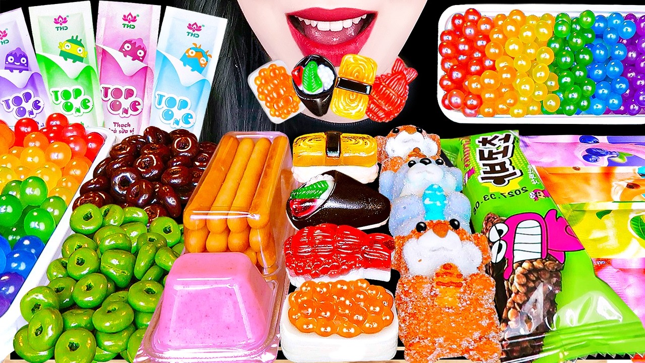 ASMR RAINBOW DESSERTS 다양한 무지개 디저트 PURE TARAMI JELLY, POPPING BOBA GUMMY 해외간식 디저트 EATING MUKBANG 먹방